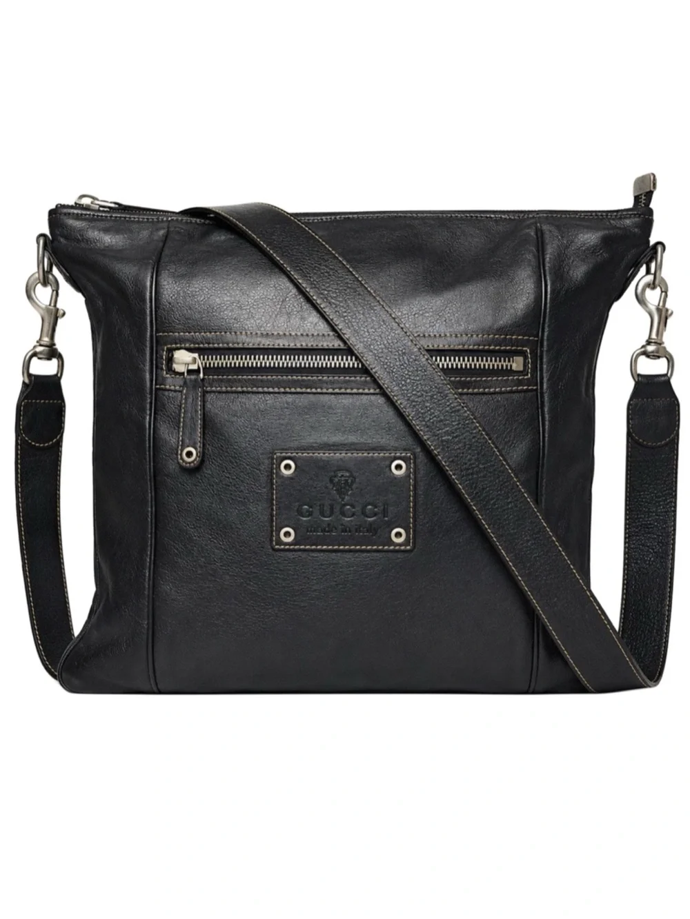 GUCCI Supreme Hysteria Black Leather Oversized Messenger Bag